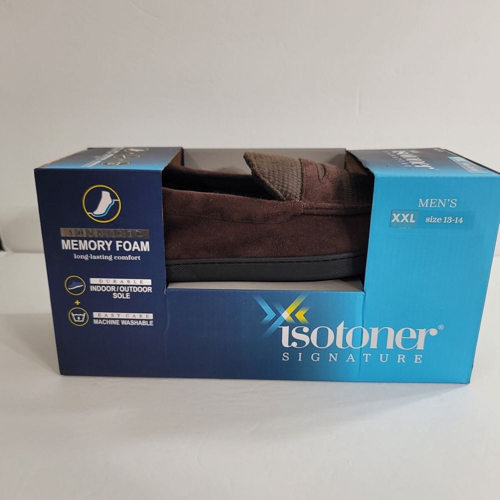 Isotoner Signature Moccasin Slippers Mens 2XL 13-14 Foam‎ Faux Suede Brown NEW - Picture 4 of 6